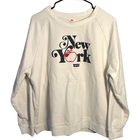 Levi’s Women’s New York Big Apple Graphic Pullover Sweatshirt White Crewneck NWO - Picture 1 of 3